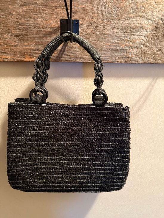 croft & barrow Handbags - Croft & Barrow Black Woven Top-Hand Gingham Interior Satchel EUC